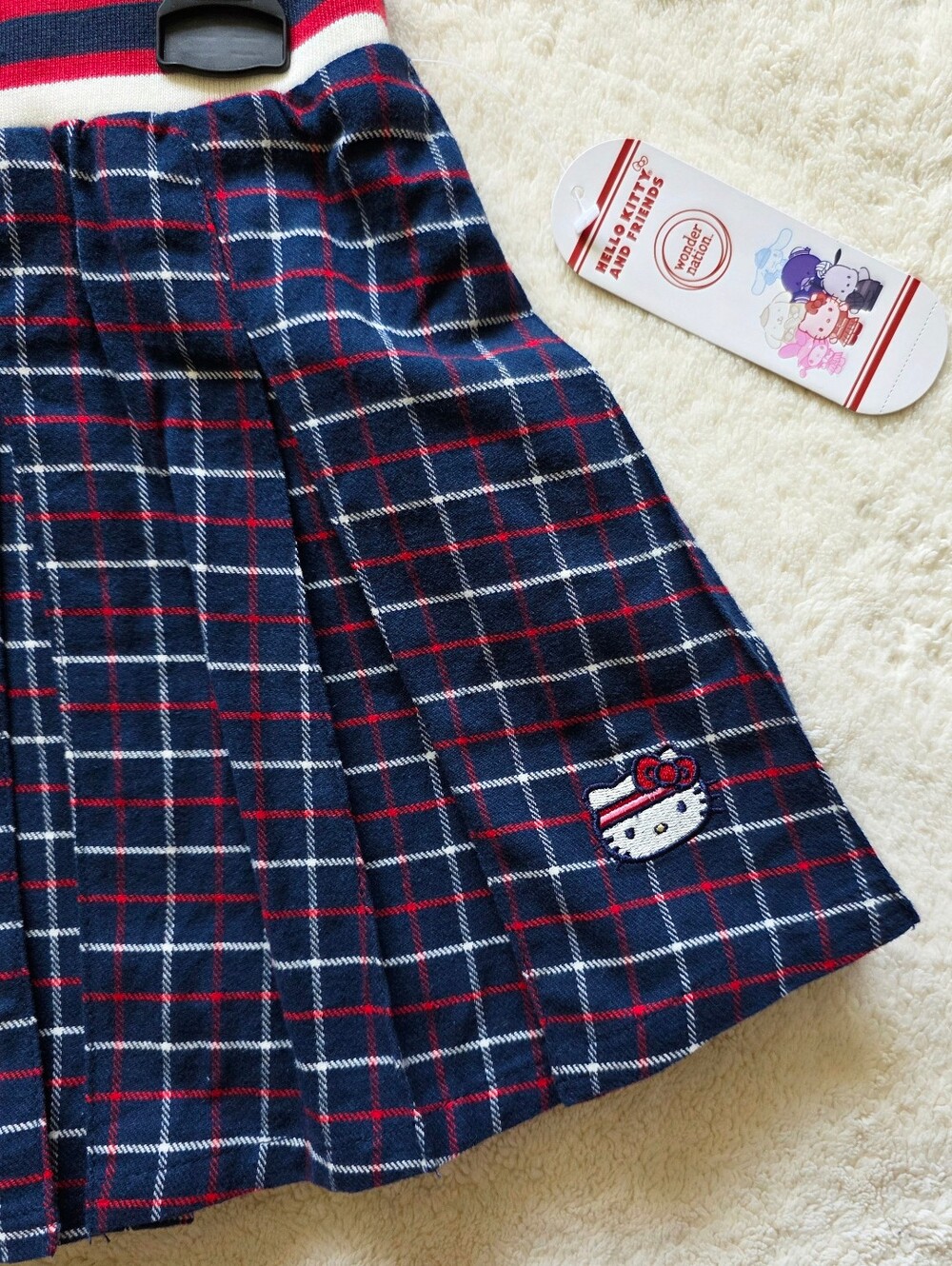 New Sanrio Hello Kitty Girls Cotton Plaid Pleated Skort, summer / back to school - Picture 3 of 8